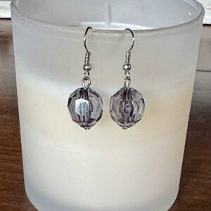 Faceted Smokey Gray Earrings Dangle Hook Simple & Classic EUC